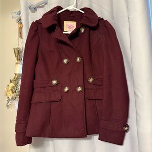 Pink Envelope Maroon Double-Breasted Pea Coat